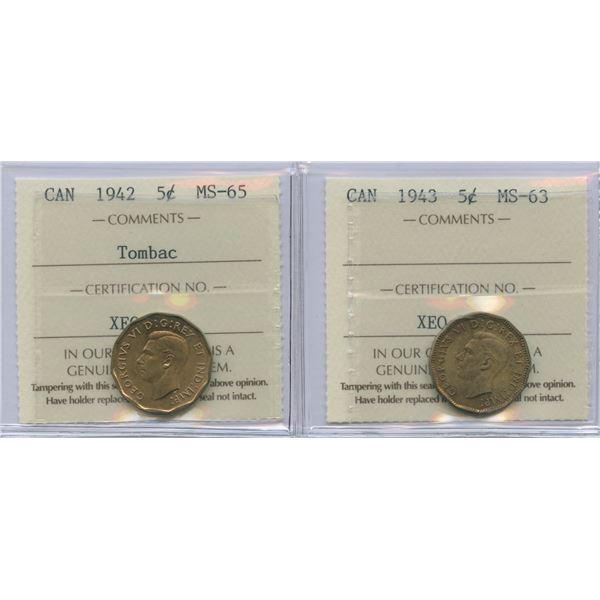 1942 & 1943 Five Cents - Tombac