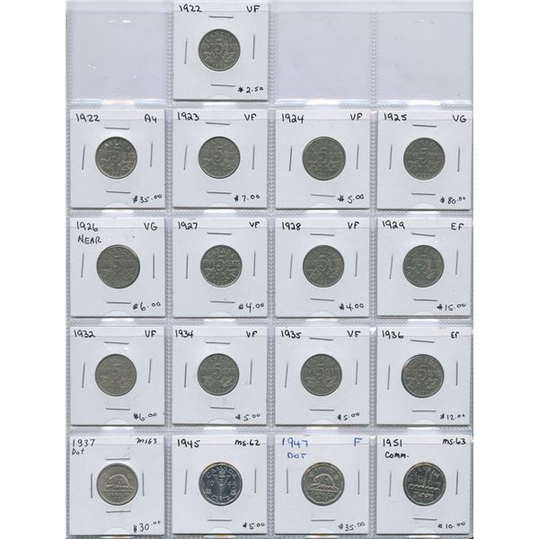 Five Cents Collection of 37 Coins