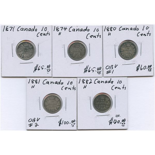 1871 - 1882H Ten Cents - Lot of 5