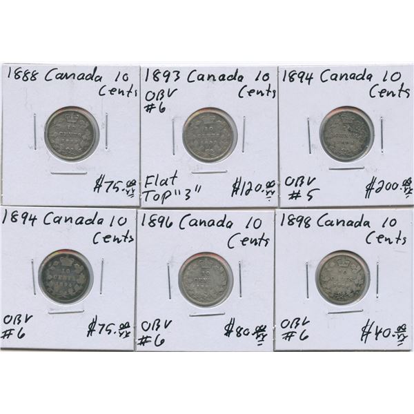1888 - 1898 Ten Cents - Lot of 6