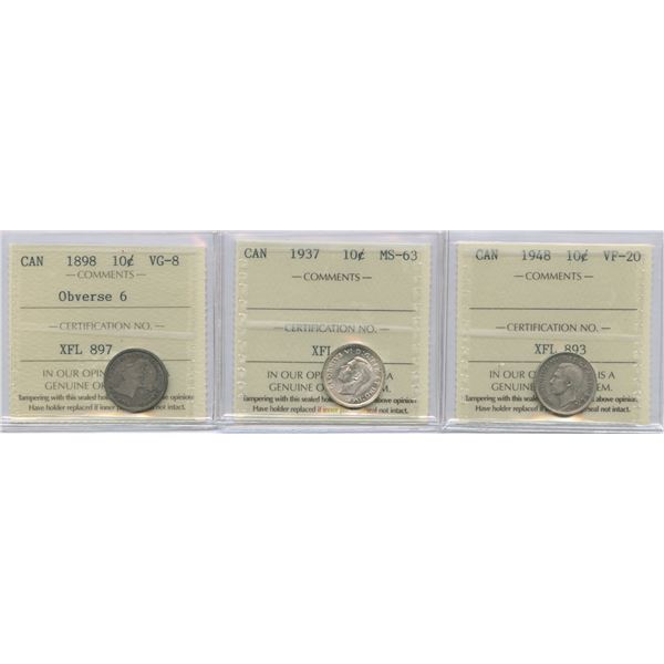 Canadian ICCS Graded Ten Cents Trio