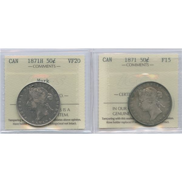 1871 Victoria Fifty Cents - ICCS Group of 2