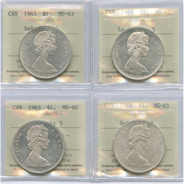 1965 Silver Dollars - Lot of 4 ICCS Graded