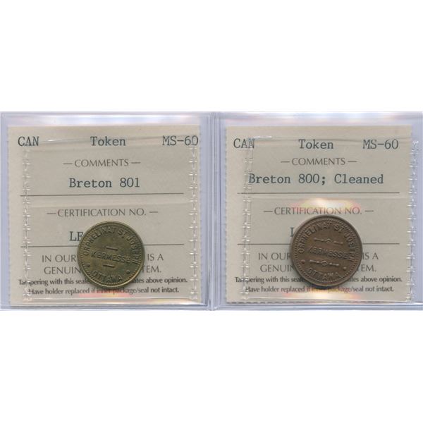 Ontario - Br. 800, 801. Lot of 2 Orphelinat St. Joseph tokens.