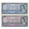 Image 1 : 1954 Bank of Canada Devil's Face - Lot of 2 Cut out of register errors