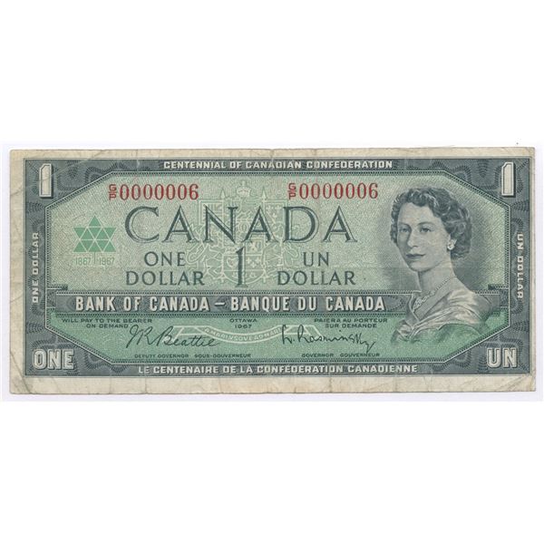 Bank of Canada $1, 1967 - Low Serial Number