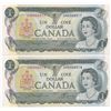 Image 1 : Bank of Canada $1, 1973 - 2 consecutive low serial numbers