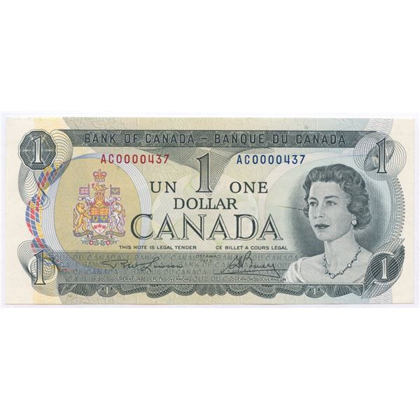 Bank of Canada $1, 1973 - Low Serial Number
