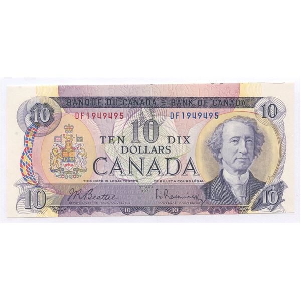 Bank of Canada $10, 1971 - Cut out of register error