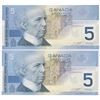 Image 2 : Bank of Canada $5, 2002 - Lot of 2 three digit radars