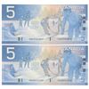 Image 1 : Bank of Canada $5, 2002 - Lot of 2 three digit radars