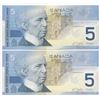 Image 2 : Bank of Canada $5, 2002 - Lot of 2 three digit radars