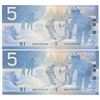 Image 1 : Bank of Canada $5, 2002 - Lot of 2 three digit radars