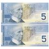 Image 2 : Bank of Canada $5, 2002 - Lot of 2 three digit radars