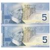 Image 2 : Bank of Canada $5, 2002 - Lot of 2 three digit radars