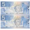 Image 1 : Bank of Canada $5, 2002 - Lot of 2 three & four digit radars