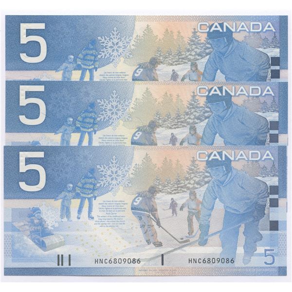 Bank of Canada $5, 2002 - Lot of 3 four digit radars