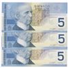 Image 2 : Bank of Canada $5, 2002 - Lot of 3 four digit radars