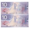 Image 1 : Bank of Canada $10, 2001 - Lot of 2 three digit radars