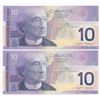 Image 2 : Bank of Canada $10, 2001 - Lot of 2 three digit radars
