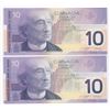 Image 2 : Bank of Canada $10, 2001 - Lot of 2 three & four digit radars