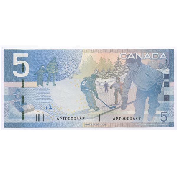 Bank of Canada $5, 2006 - Low Serial Number #437