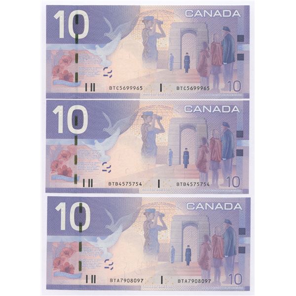 Bank of Canada $10, 2005 - Lot of 3 Radars