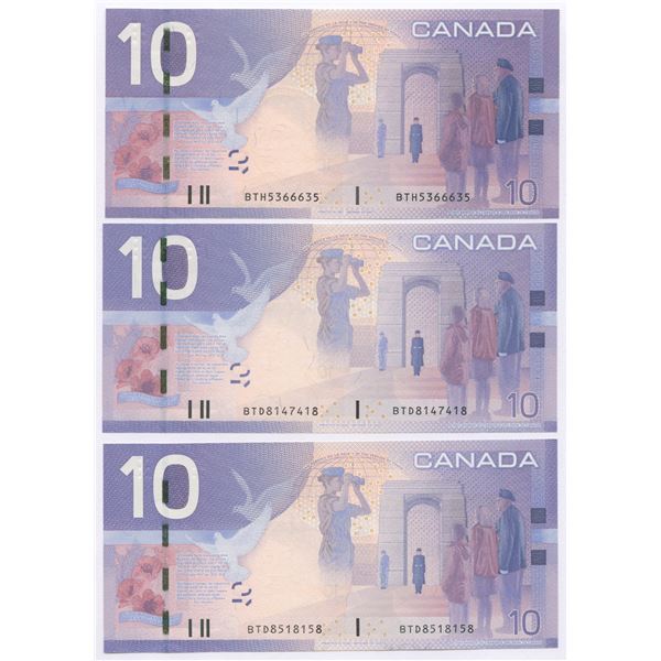 Bank of Canada $10, 2005 - Lot of 3 Radars