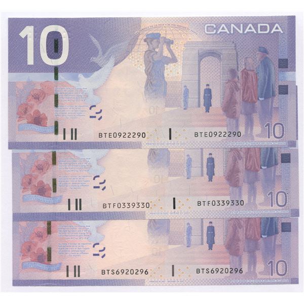 Bank of Canada $10, 2005 - Lot of 3 Radars