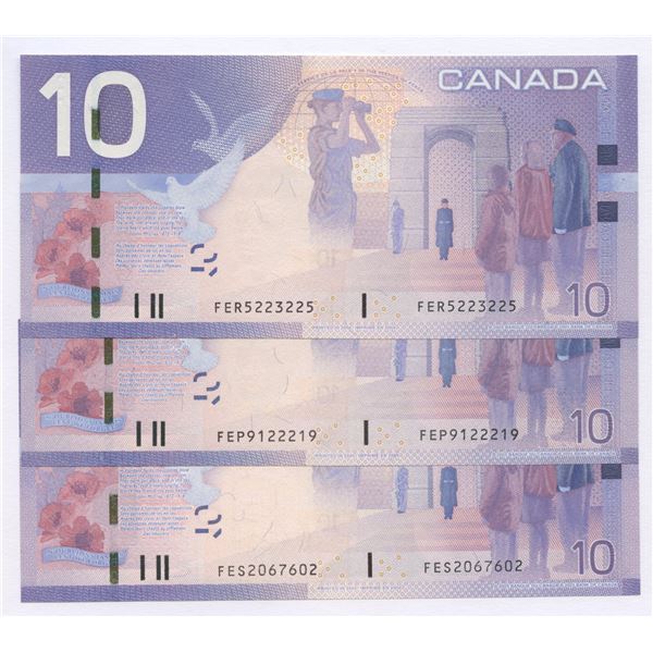 Bank of Canada $10, 2005 - Lot of 3 Radars