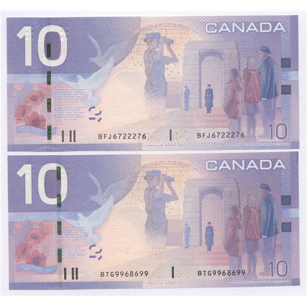 Bank of Canada $10, 2001 & 2005 - Lot of 2 Radars