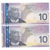 Image 2 : Bank of Canada $10, 2001 & 2005 - Lot of 2 Radars
