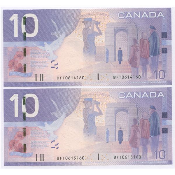 Bank of Canada $10, 2005 - Lot of 2 four digit radars