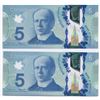 Image 2 : Bank of Canada $5, 2013 - Lot of 2 consecutive low serial numbers