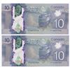 Image 1 : Bank of Canada $10, 2013 - Lot of 2 three digit radars