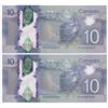 Image 1 : Bank of Canada $10, 2013 - Lot of 2 three digit radars