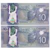Image 1 : Bank of Canada $10, 2013 - Lot of 2 four digit radars