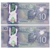 Image 1 : Bank of Canada $10, 2013 - Lot of 2 four digit radars