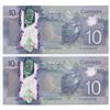 Image 1 : Bank of Canada $10, 2013 - Lot of 2 four digit radars