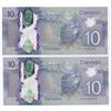 Image 1 : Bank of Canada $10, 2013 - Lot of 2 four digit radars