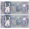 Image 1 : Bank of Canada $10, 2013 - Lot of 2 four digit radars