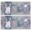 Image 1 : Bank of Canada $10, 2013 - Lot of 2 three & four digit radars