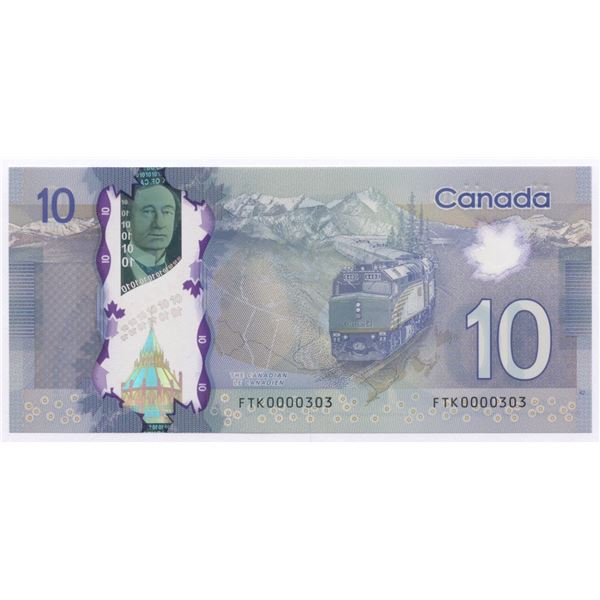 Bank of Canada $10, 2013 - Low Serial Number #303