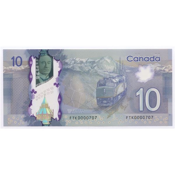 Bank of Canada $10, 2013 - Low Serial Number #707