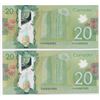 Image 1 : Bank of Canada $20, 2012 - Lot of 2 three digit radars