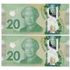 Image 2 : Bank of Canada $20, 2012 - Lot of 2 three digit radars