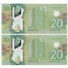 Image 1 : Bank of Canada $20, 2012 - Lot of 2 matching radars
