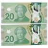 Image 2 : Bank of Canada $20, 2012 - Lot of 2 matching radars