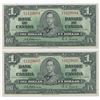 Image 1 : Bank of Canada $1, 1937 - Lot of 2 Consecutives
