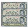 Image 1 : Bank of Canada $20, 1954 - lot of 3 consecutive devil's face